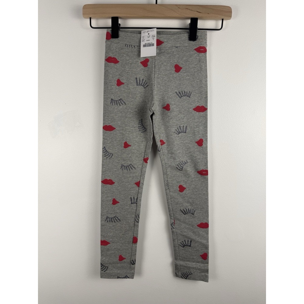 Crewcuts Girls Lashes Hearts Lips Full Length Leggings Size 6 Youth Gray